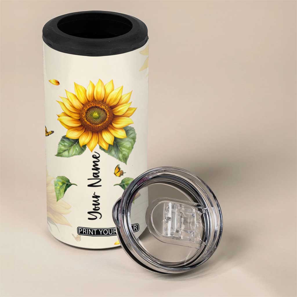 Personalized Sunflower Garden 4 in 1 Can Cooler Tumbler Custom Name In A World Full Of Roses Be A Sunflower Inspirational Gift TB02 Print Your Wear
