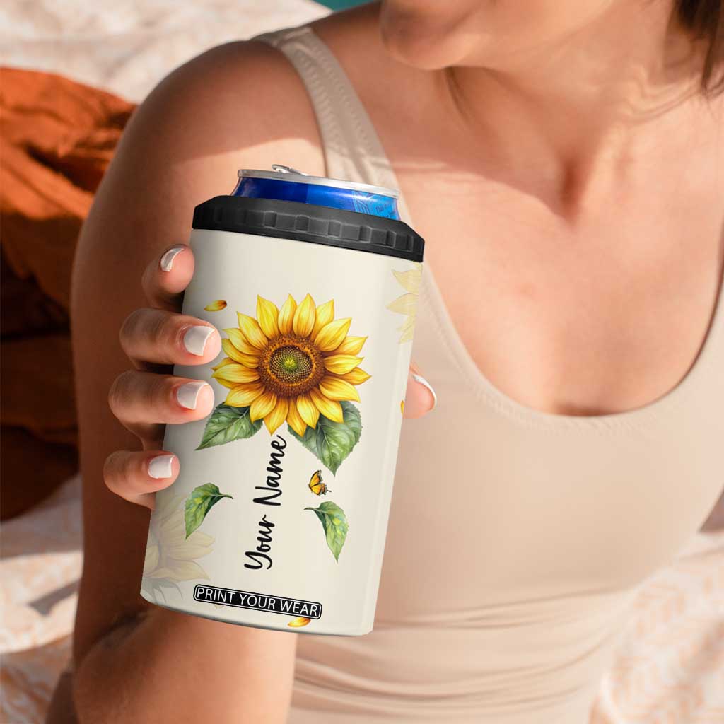 Personalized Sunflower Garden 4 in 1 Can Cooler Tumbler Custom Name In A World Full Of Roses Be A Sunflower Inspirational Gift TB02 Print Your Wear