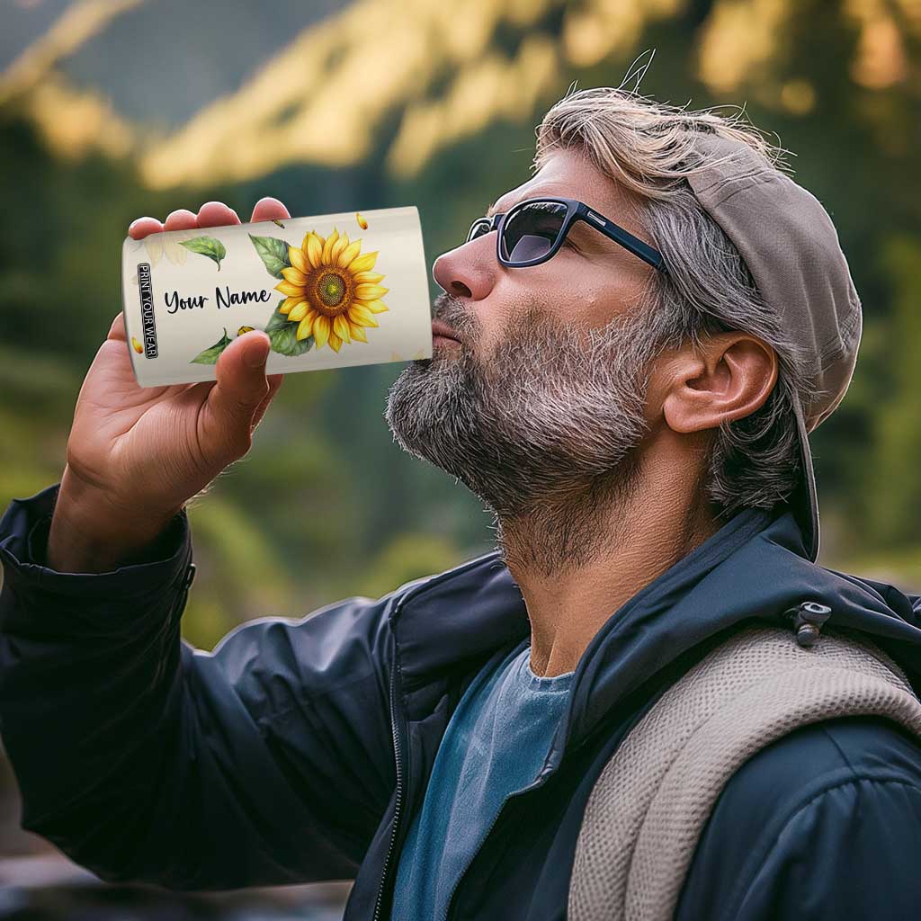 Personalized Sunflower Garden 4 in 1 Can Cooler Tumbler Custom Name In A World Full Of Roses Be A Sunflower Inspirational Gift TB02 Print Your Wear