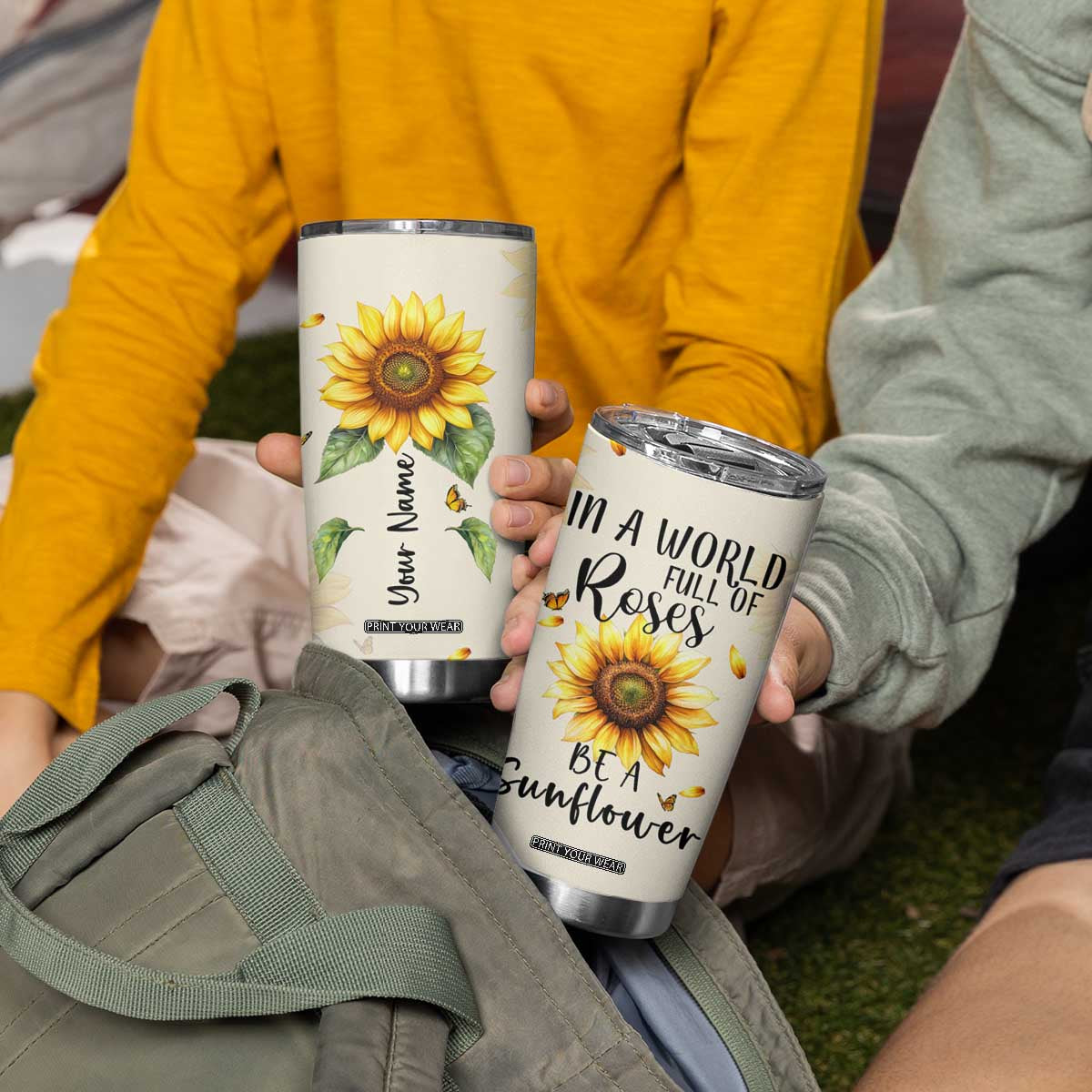 Personalized Sunflower Garden Tumbler Cup Custom Name In A World Full Of Roses Be A Sunflower Inspirational Gift TB02 Print Your Wear