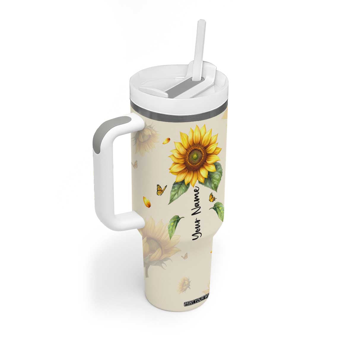 Personalized Sunflower Garden Tumbler With Handle Custom Name In A World Full Of Roses Be A Sunflower Inspirational Gift TB02 Print Your Wear