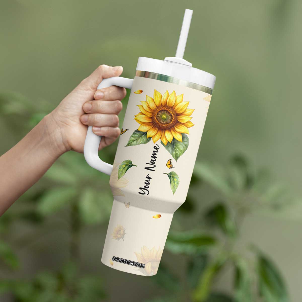 Personalized Sunflower Garden Tumbler With Handle Custom Name In A World Full Of Roses Be A Sunflower Inspirational Gift TB02 Print Your Wear