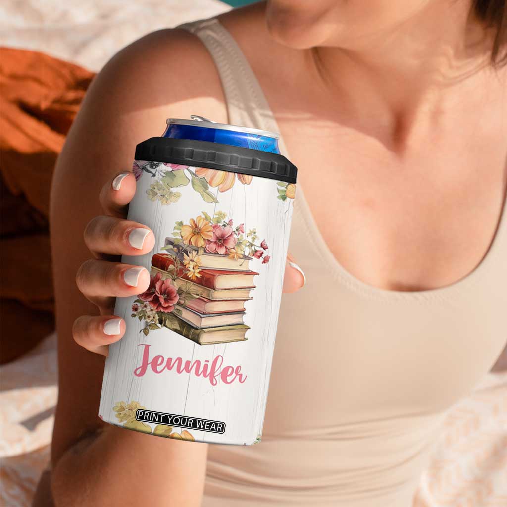 Personalized Book Lover 4 in 1 Can Cooler Tumbler Custom Name Floral Just A Girl Who Loves Books Bibliophile Gift TB02 Print Your Wear