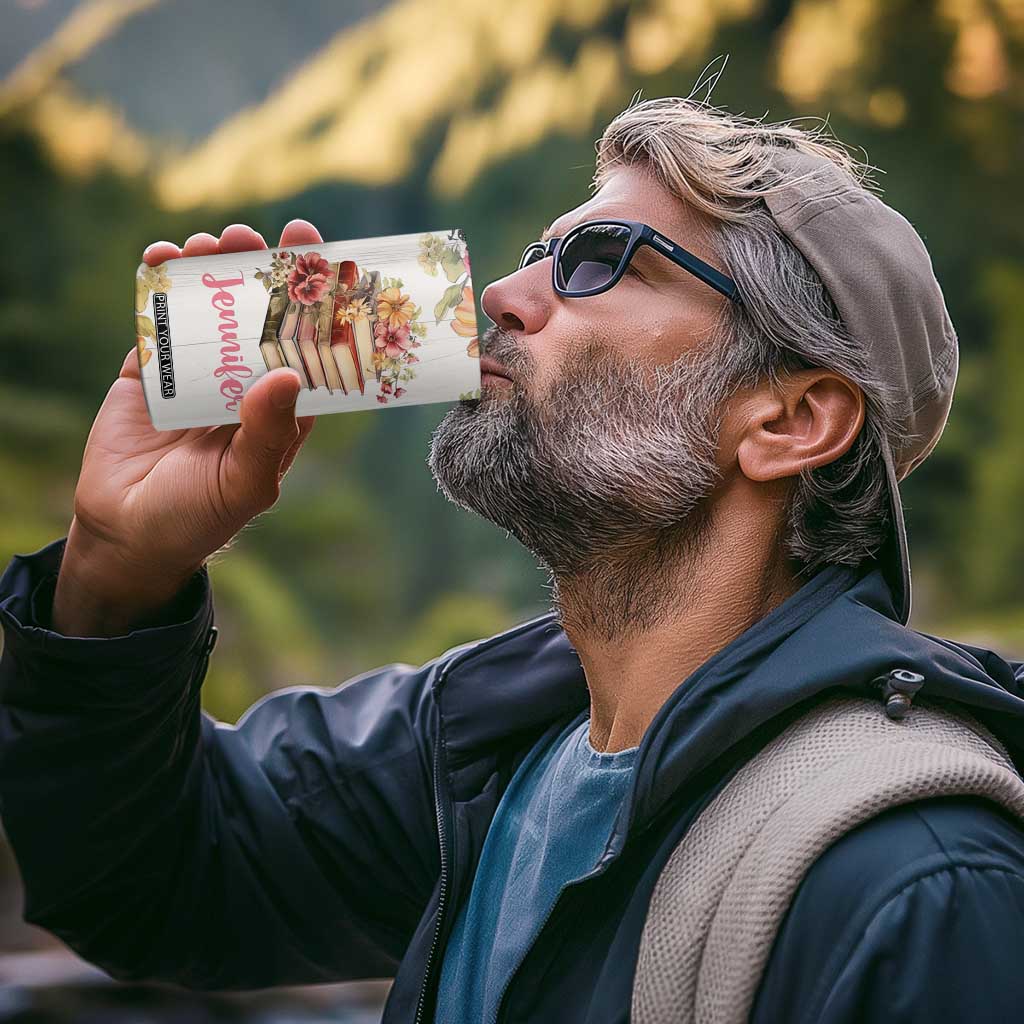Personalized Book Lover 4 in 1 Can Cooler Tumbler Custom Name Floral Just A Girl Who Loves Books Bibliophile Gift TB02 Print Your Wear