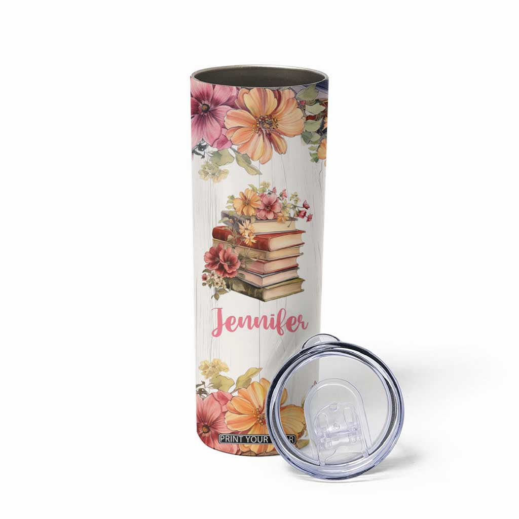 Personalized Book Lover Skinny Tumbler Custom Name Floral Just A Girl Who Loves Books Bibliophile Gift TB02 Print Your Wear