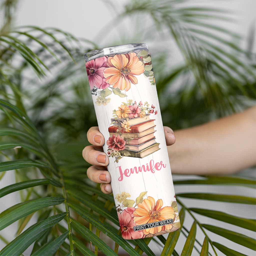 Personalized Book Lover Skinny Tumbler Custom Name Floral Just A Girl Who Loves Books Bibliophile Gift TB02 Print Your Wear