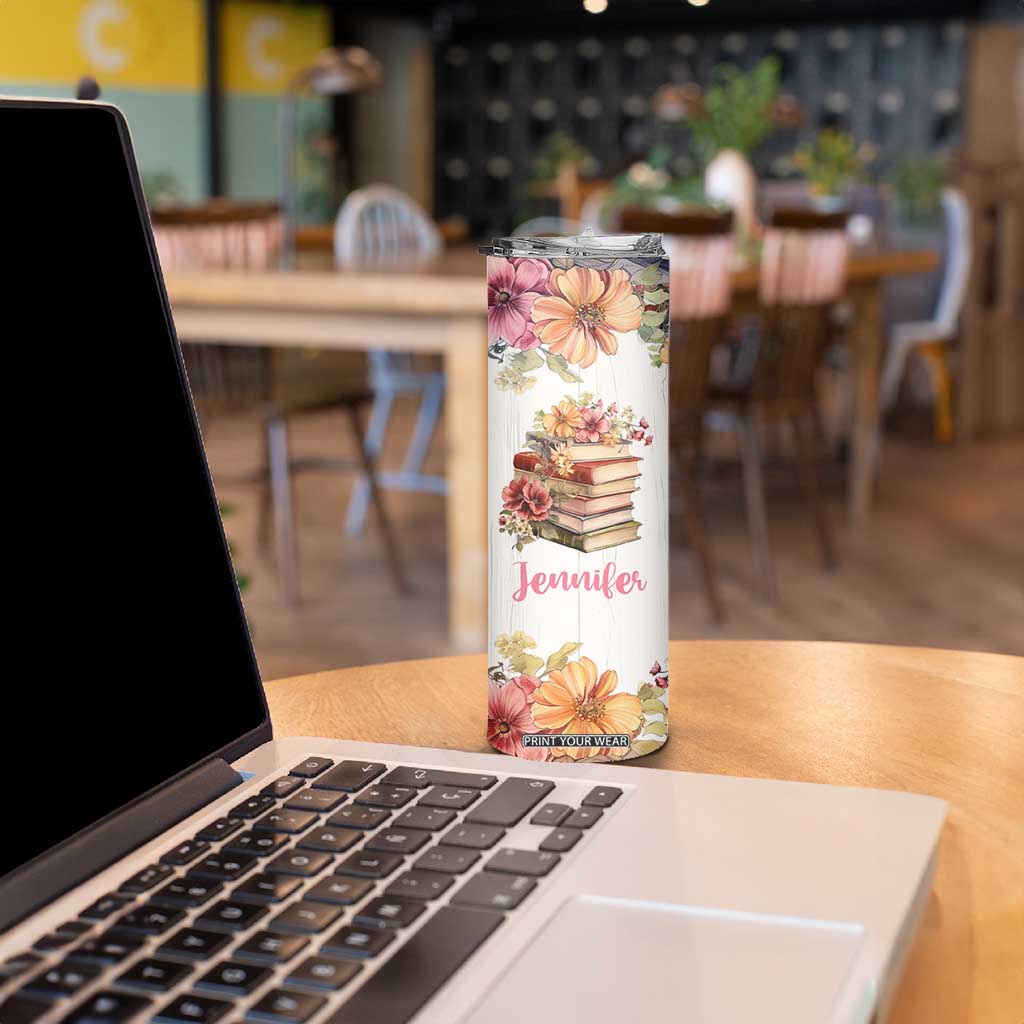 Personalized Book Lover Skinny Tumbler Custom Name Floral Just A Girl Who Loves Books Bibliophile Gift TB02 Print Your Wear