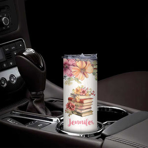 Personalized Book Lover Skinny Tumbler Custom Name Floral Just A Girl Who Loves Books Bibliophile Gift TB02 Print Your Wear