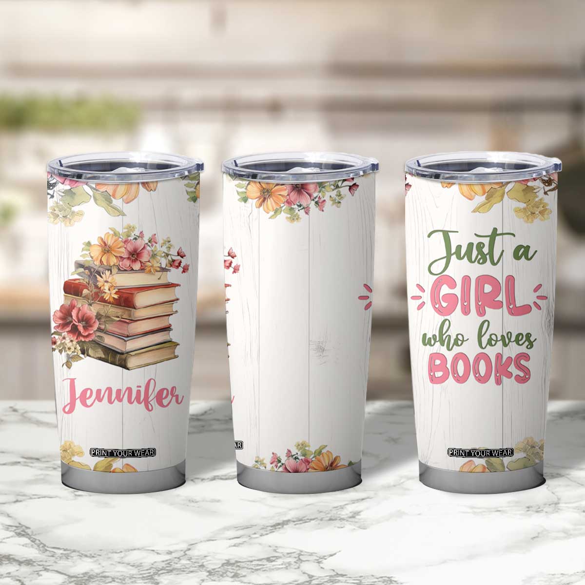 Personalized Book Lover Tumbler Cup Custom Name Floral Just A Girl Who Loves Books Bibliophile Gift TB02 Print Your Wear