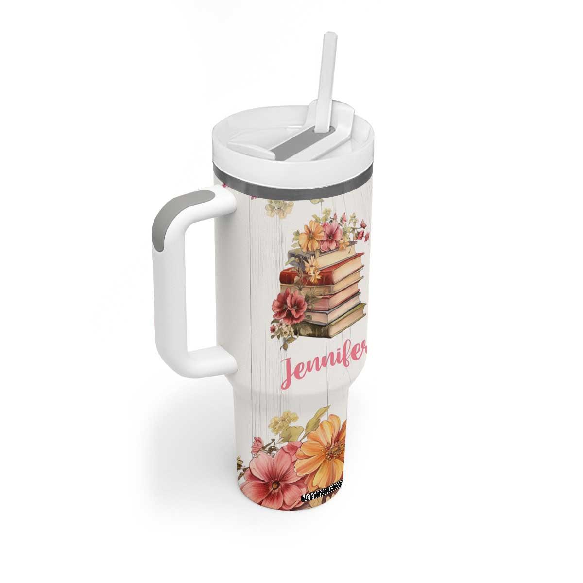 Personalized Book Lover Tumbler With Handle Custom Name Floral Just A Girl Who Loves Books Bibliophile Gift TB02 Print Your Wear