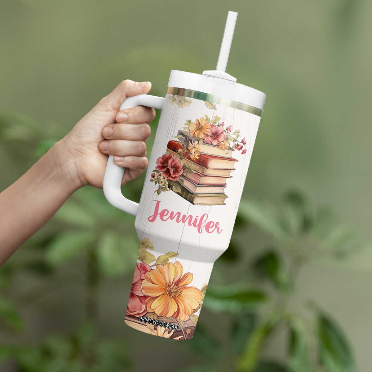 Personalized Book Lover Tumbler With Handle Custom Name Floral Just A Girl Who Loves Books Bibliophile Gift TB02 Print Your Wear