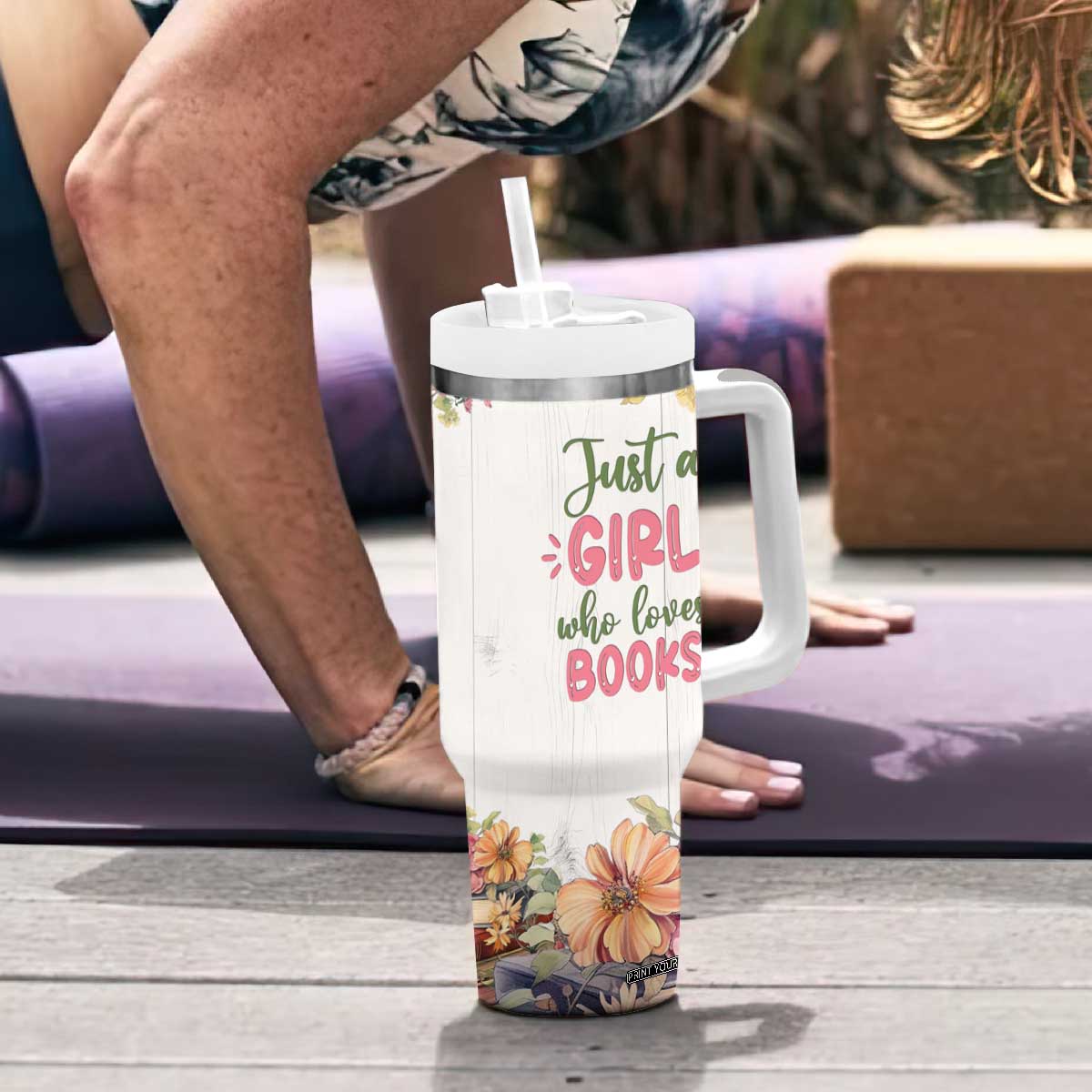 Personalized Book Lover Tumbler With Handle Custom Name Floral Just A Girl Who Loves Books Bibliophile Gift TB02 Print Your Wear