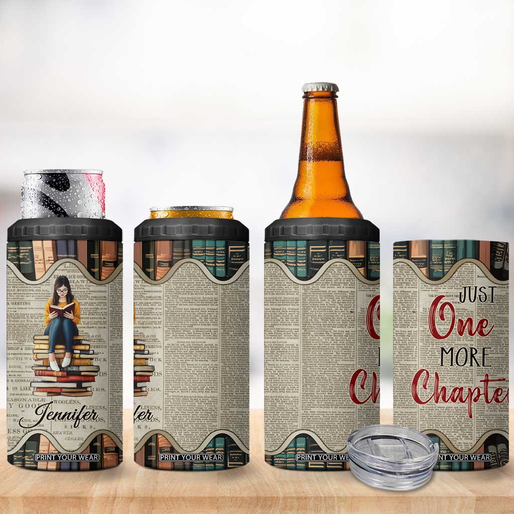 Personalized Book Lover 4 in 1 Can Cooler Tumbler Custom Name Just One More Chapter Bookworm Bibliophile Gift TB02 Print Your Wear