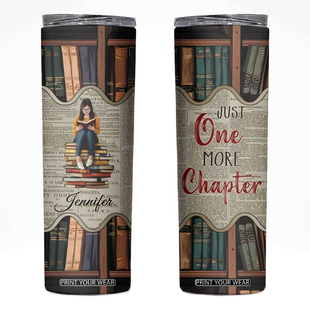 Personalized Book Lover Skinny Tumbler Custom Name Just One More Chapter Bookworm Bibliophile Gift TB02 Sand Print Your Wear