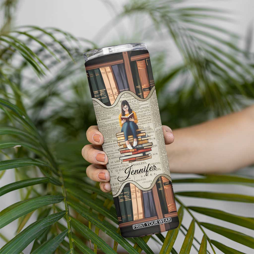 Personalized Book Lover Skinny Tumbler Custom Name Just One More Chapter Bookworm Bibliophile Gift TB02 Print Your Wear