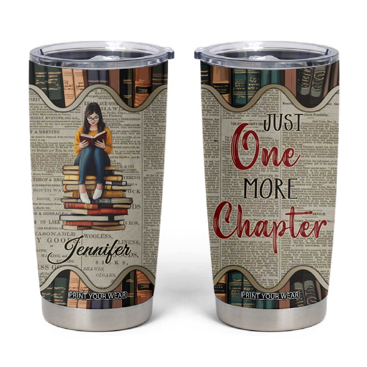 Personalized Book Lover Tumbler Cup Custom Name Just One More Chapter Bookworm Bibliophile Gift TB02 Sand Print Your Wear