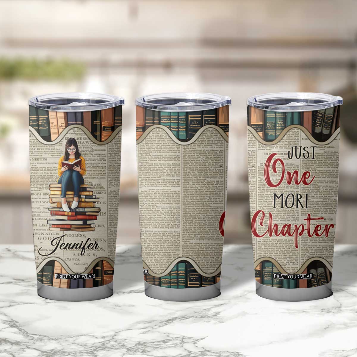 Personalized Book Lover Tumbler Cup Custom Name Just One More Chapter Bookworm Bibliophile Gift TB02 Print Your Wear
