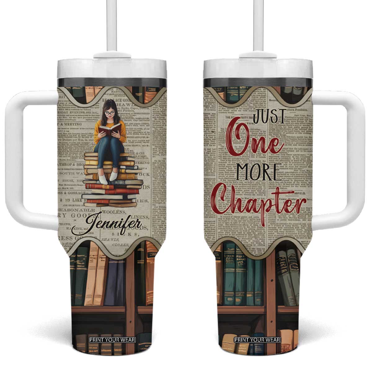 Personalized Book Lover Tumbler With Handle Custom Name Just One More Chapter Bookworm Bibliophile Gift TB02 One Size: 40 oz Sand Print Your Wear