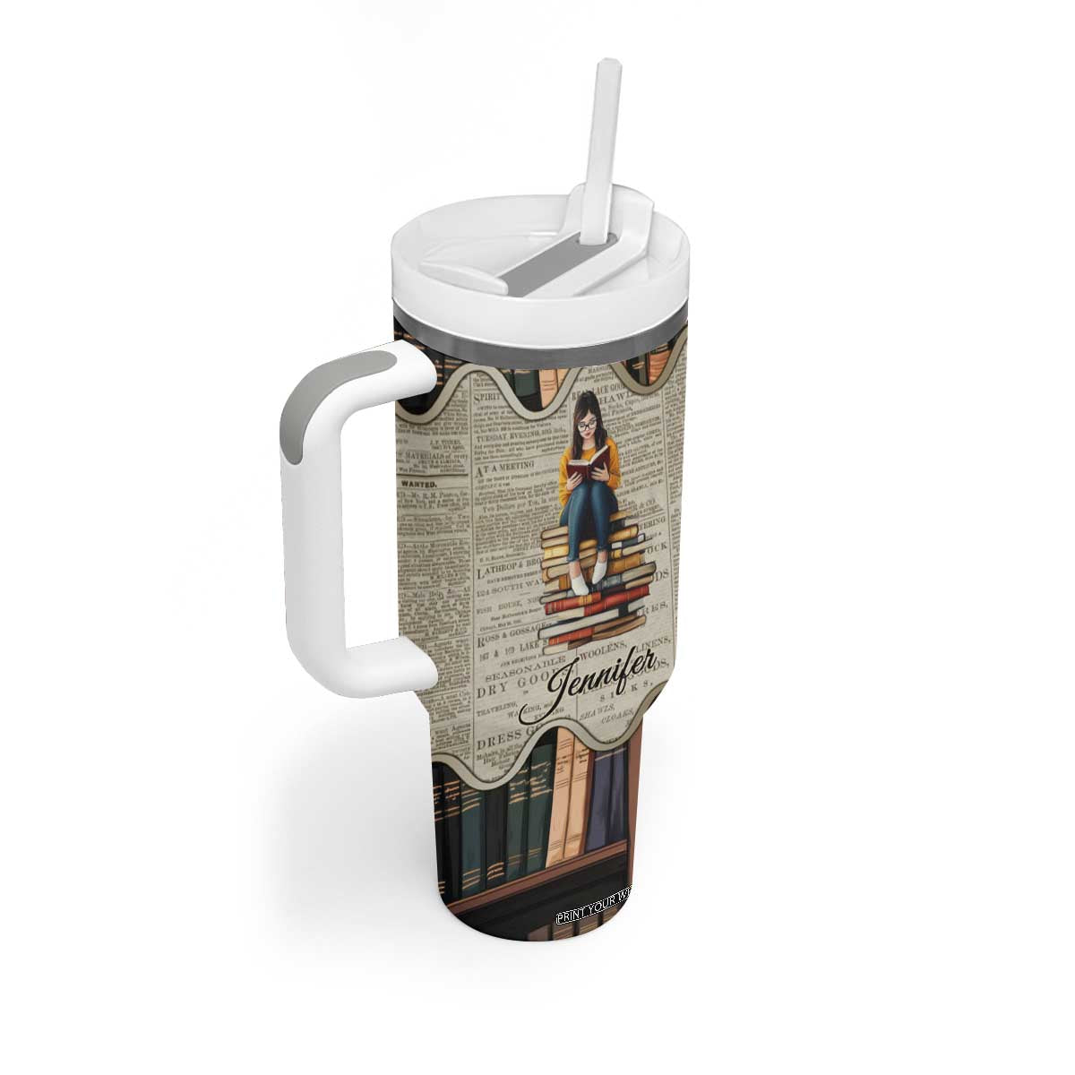 Personalized Book Lover Tumbler With Handle Custom Name Just One More Chapter Bookworm Bibliophile Gift TB02 Print Your Wear