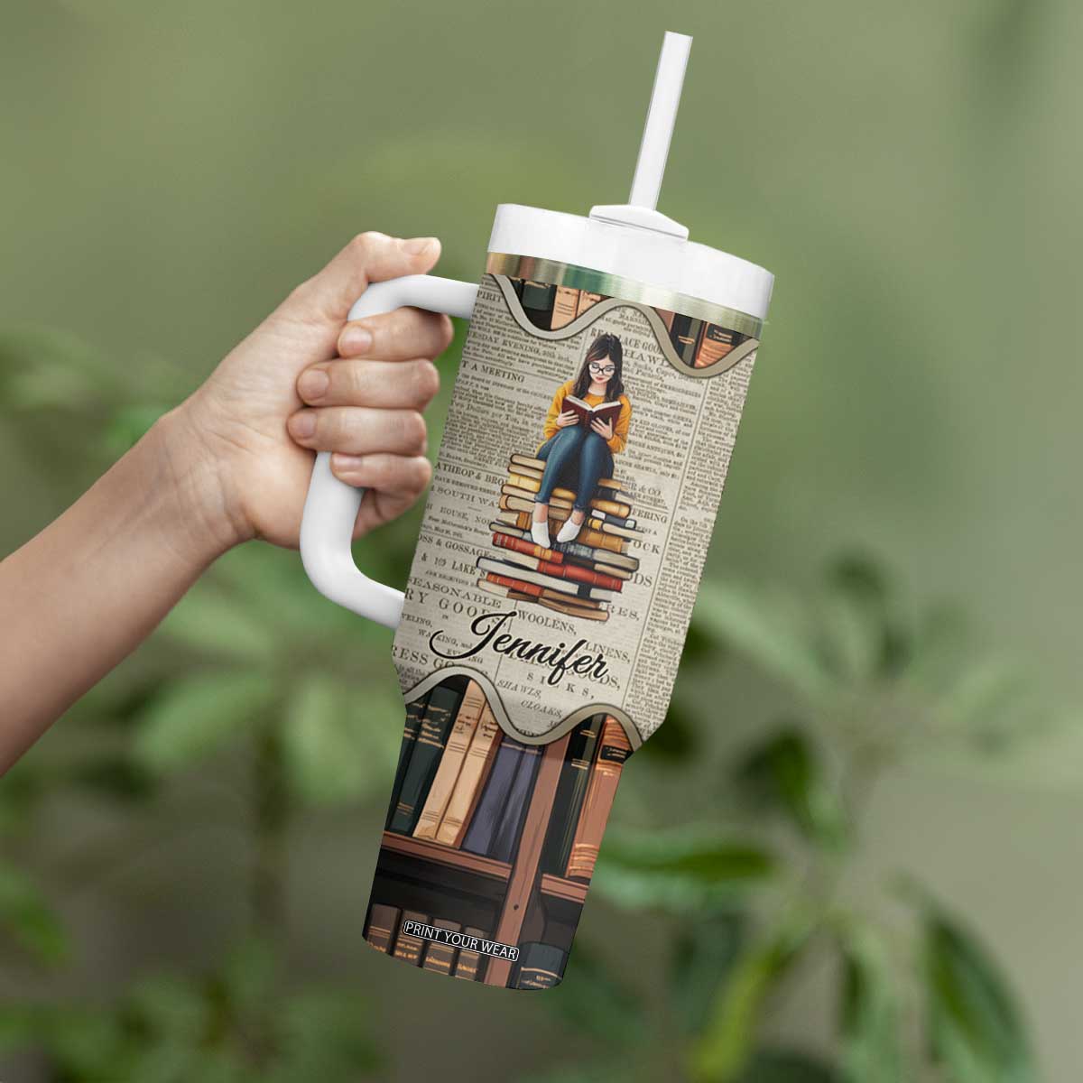 Personalized Book Lover Tumbler With Handle Custom Name Just One More Chapter Bookworm Bibliophile Gift TB02 Print Your Wear