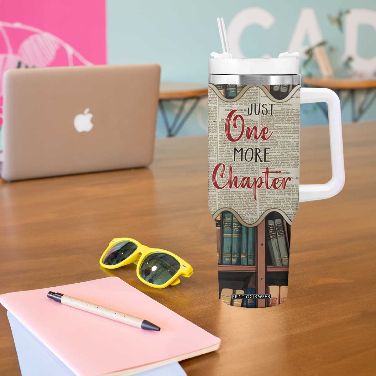 Personalized Book Lover Tumbler With Handle Custom Name Just One More Chapter Bookworm Bibliophile Gift TB02 Print Your Wear