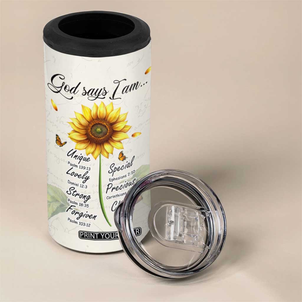 Personalized Nurse Sunflower 4 in 1 Can Cooler Tumbler Custom Name Rn Stethoscope Inspirational Christian Bible Verse Scripture TB02 Print Your Wear