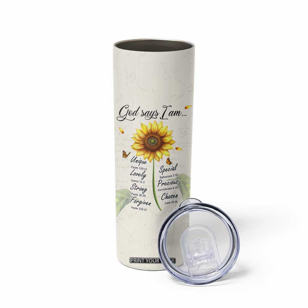 Personalized Nurse Sunflower Skinny Tumbler Custom Name Rn Stethoscope Inspirational Christian Bible Verse Scripture TB02 Print Your Wear