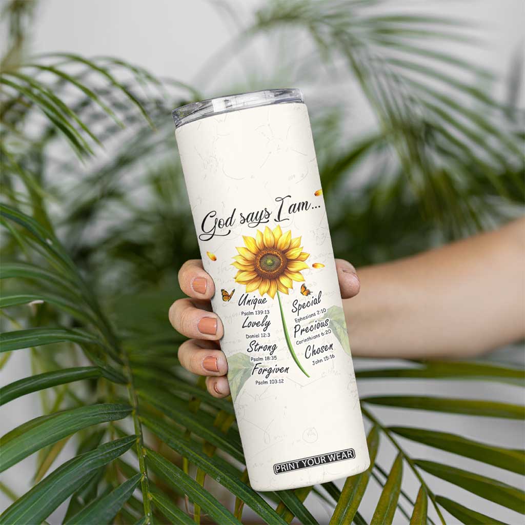 Personalized Nurse Sunflower Skinny Tumbler Custom Name Rn Stethoscope Inspirational Christian Bible Verse Scripture TB02 Print Your Wear