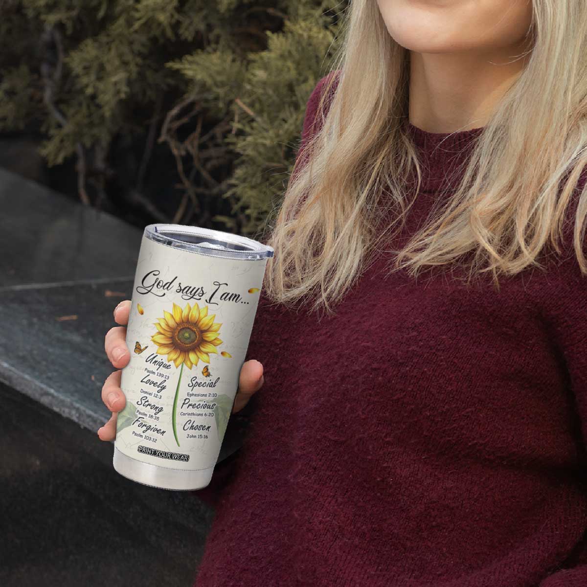 Personalized Nurse Sunflower Tumbler Cup Custom Name Rn Stethoscope Inspirational Christian Bible Verse Scripture TB02 Print Your Wear