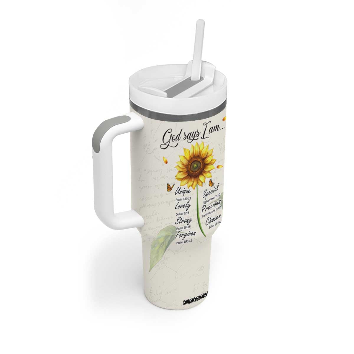 Personalized Nurse Sunflower Tumbler With Handle Custom Name Rn Stethoscope Inspirational Christian Bible Verse Scripture TB02 Print Your Wear