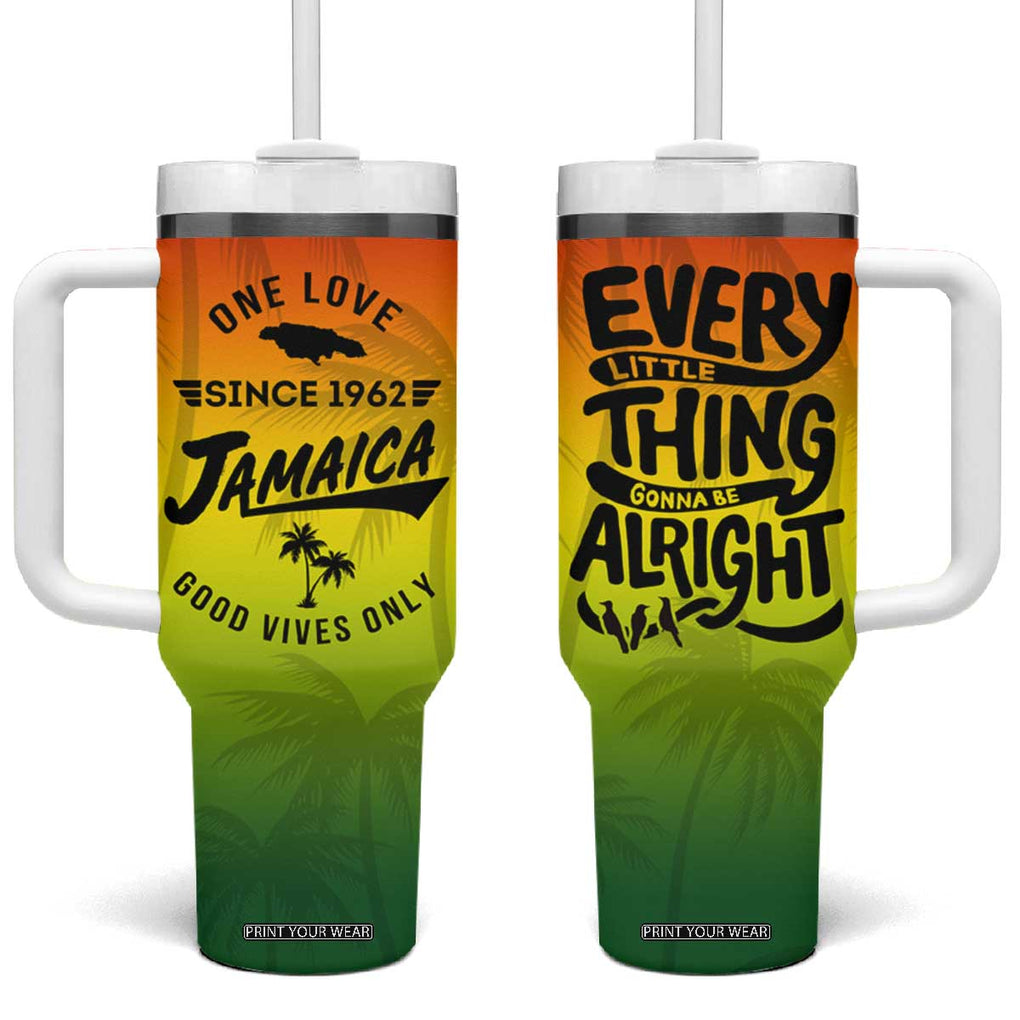One Love Jamaica Tumbler With Handle Every Little Thing Gonna Be Alright Good Vibes Since 1962 TB02 One Size: 40 oz Reggae Print Your Wear