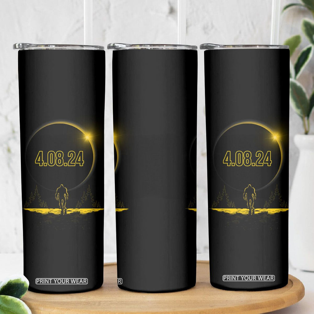 Total Solar Eclipse Bigfoot Skinny Tumbler American Totality April 8 2024 Sasquatch Silhouette TB02 Printyourwear