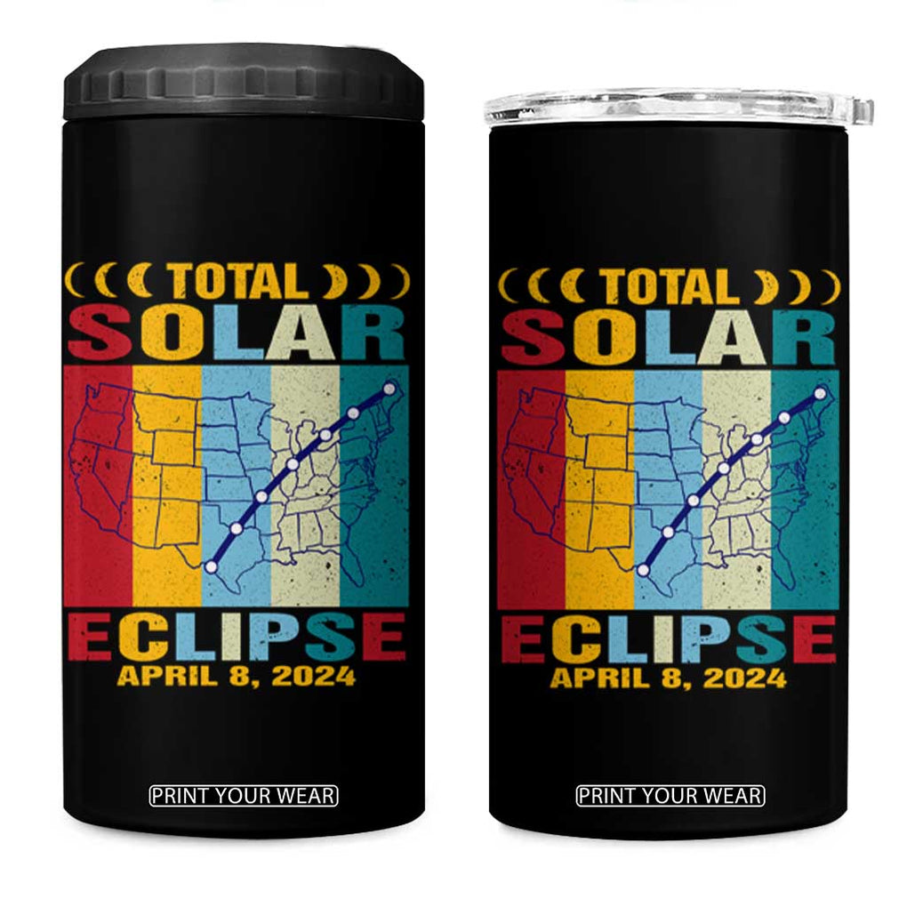 Total Solar Eclipse 4 in 1 Can Cooler Tumbler Retro American Totality Tour Map April 8 2024 TB02 One Size: 16 oz Black Print Your Wear