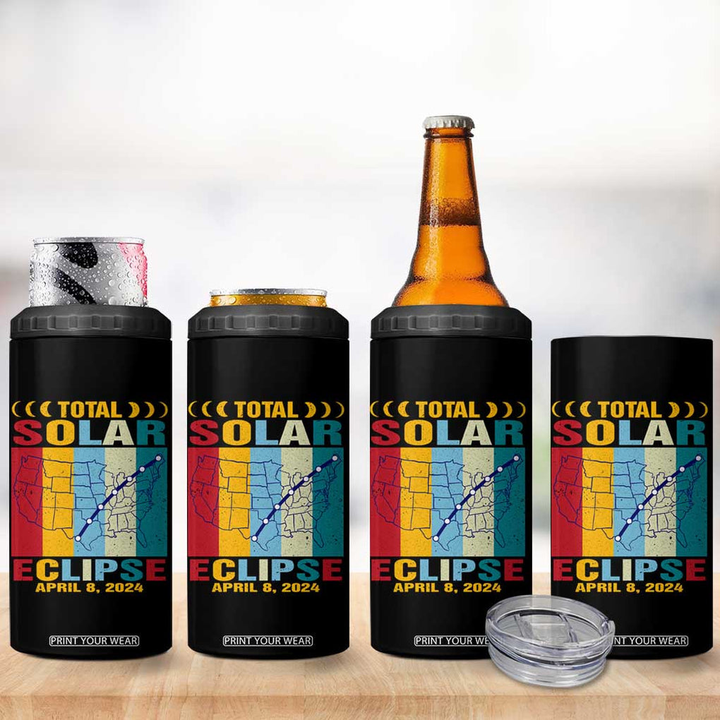 Total Solar Eclipse 4 in 1 Can Cooler Tumbler Retro American Totality Tour Map April 8 2024 TB02 Print Your Wear