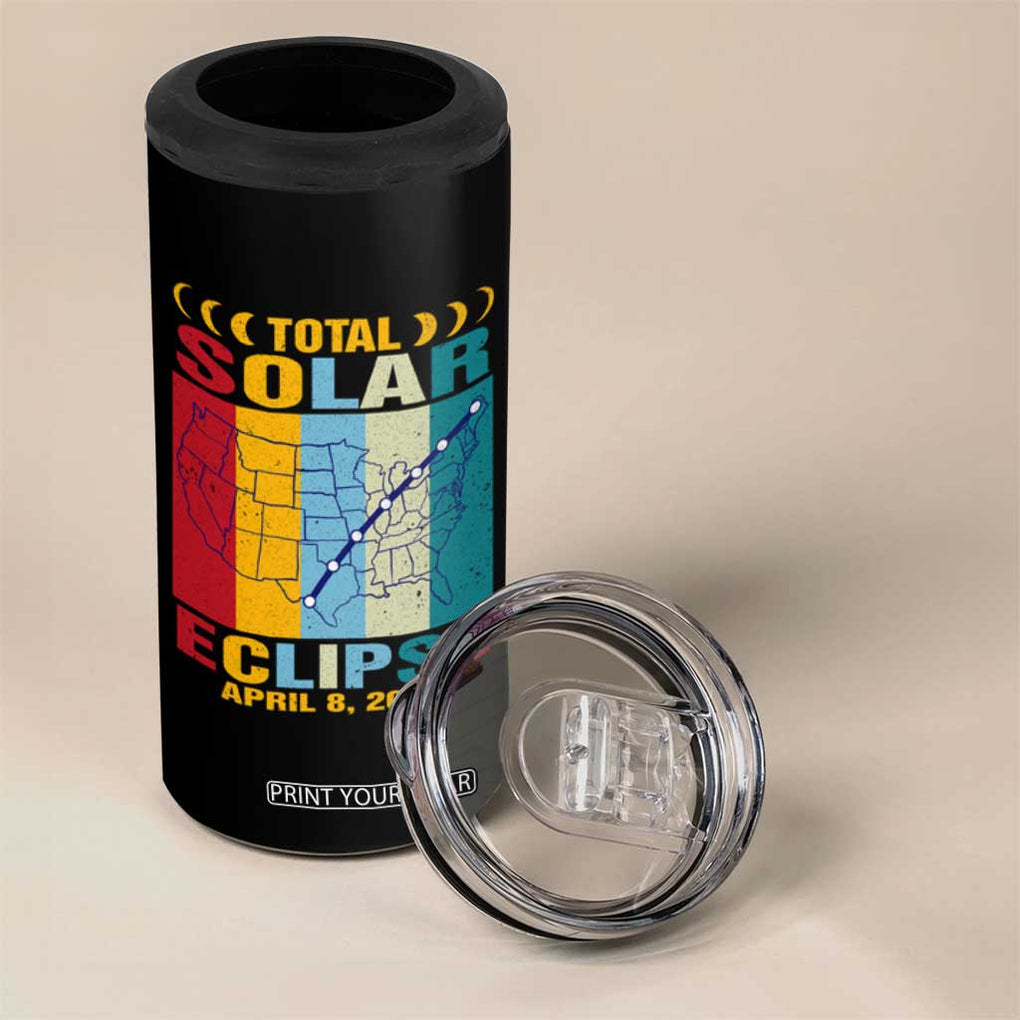 Total Solar Eclipse 4 in 1 Can Cooler Tumbler Retro American Totality Tour Map April 8 2024 TB02 Print Your Wear