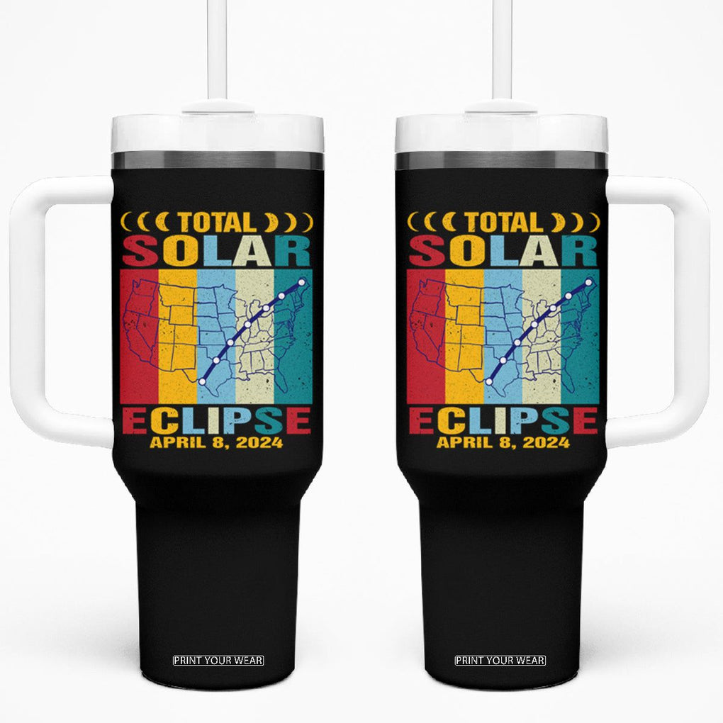 Total Solar Eclipse Tumbler With Handle Retro American Totality Tour Map April 8 2024 TB02 One Size: 40 oz Black Printyourwear