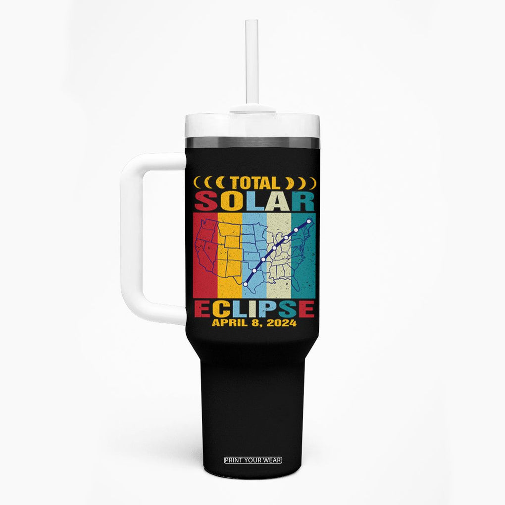 Total Solar Eclipse Tumbler With Handle Retro American Totality Tour Map April 8 2024 TB02 Printyourwear