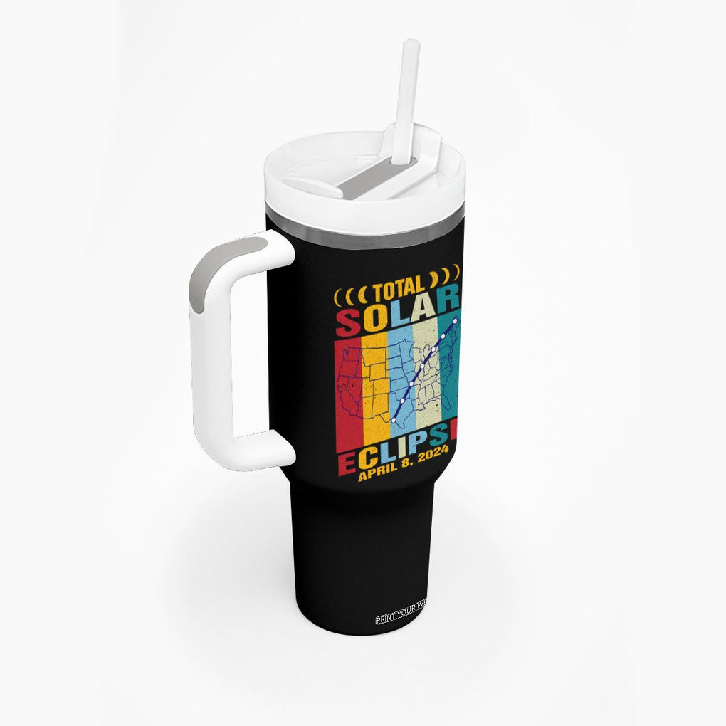 Total Solar Eclipse Tumbler With Handle Retro American Totality Tour Map April 8 2024 TB02 Printyourwear