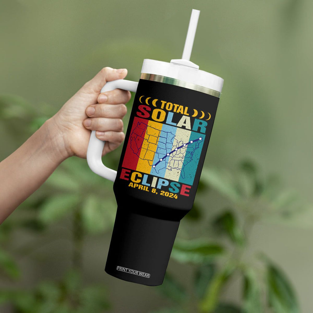 Total Solar Eclipse Tumbler With Handle Retro American Totality Tour Map April 8 2024 TB02 Printyourwear