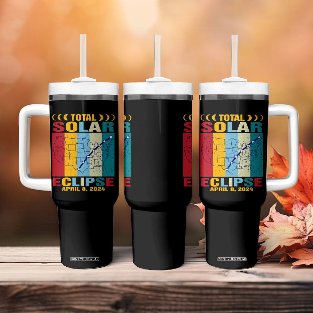 Total Solar Eclipse Tumbler With Handle Retro American Totality Tour Map April 8 2024 TB02 Printyourwear