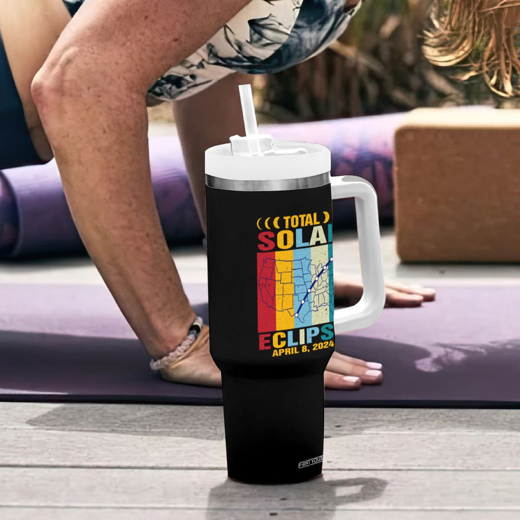 Total Solar Eclipse Tumbler With Handle Retro American Totality Tour Map April 8 2024 TB02 Printyourwear