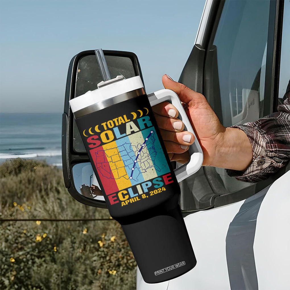 Total Solar Eclipse Tumbler With Handle Retro American Totality Tour Map April 8 2024 TB02 Printyourwear