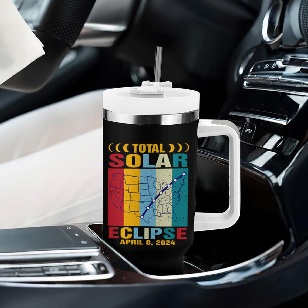 Total Solar Eclipse Tumbler With Handle Retro American Totality Tour Map April 8 2024 TB02 Printyourwear