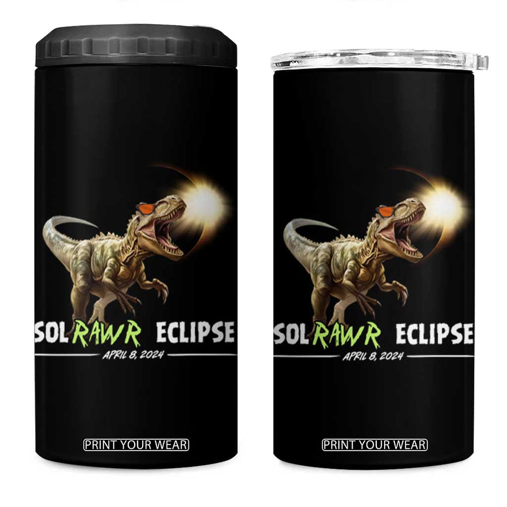 Total Solar Eclipse Dinosaur 4 in 1 Can Cooler Tumbler Solrawr Eclipse April 8 2024 TB02 One Size: 16 oz Black Print Your Wear