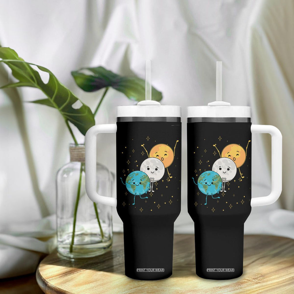 Funny Total Solar Eclipse Tumbler With Handle Cute Earth Moon Sun American Totality April 8 2024 TB02 Printyourwear