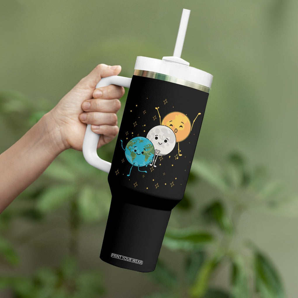 Funny Total Solar Eclipse Tumbler With Handle Cute Earth Moon Sun American Totality April 8 2024 TB02 Printyourwear