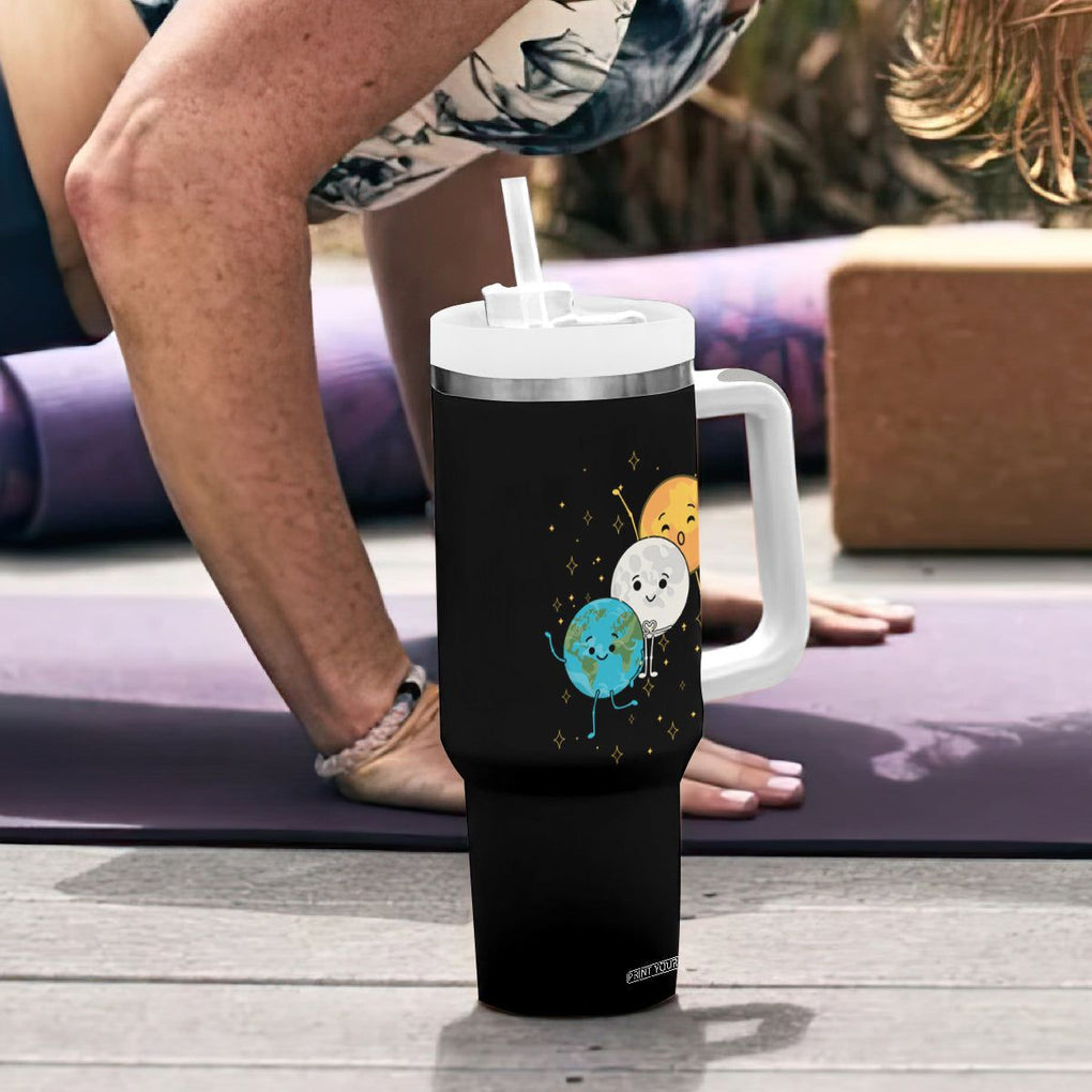 Funny Total Solar Eclipse Tumbler With Handle Cute Earth Moon Sun American Totality April 8 2024 TB02 Printyourwear