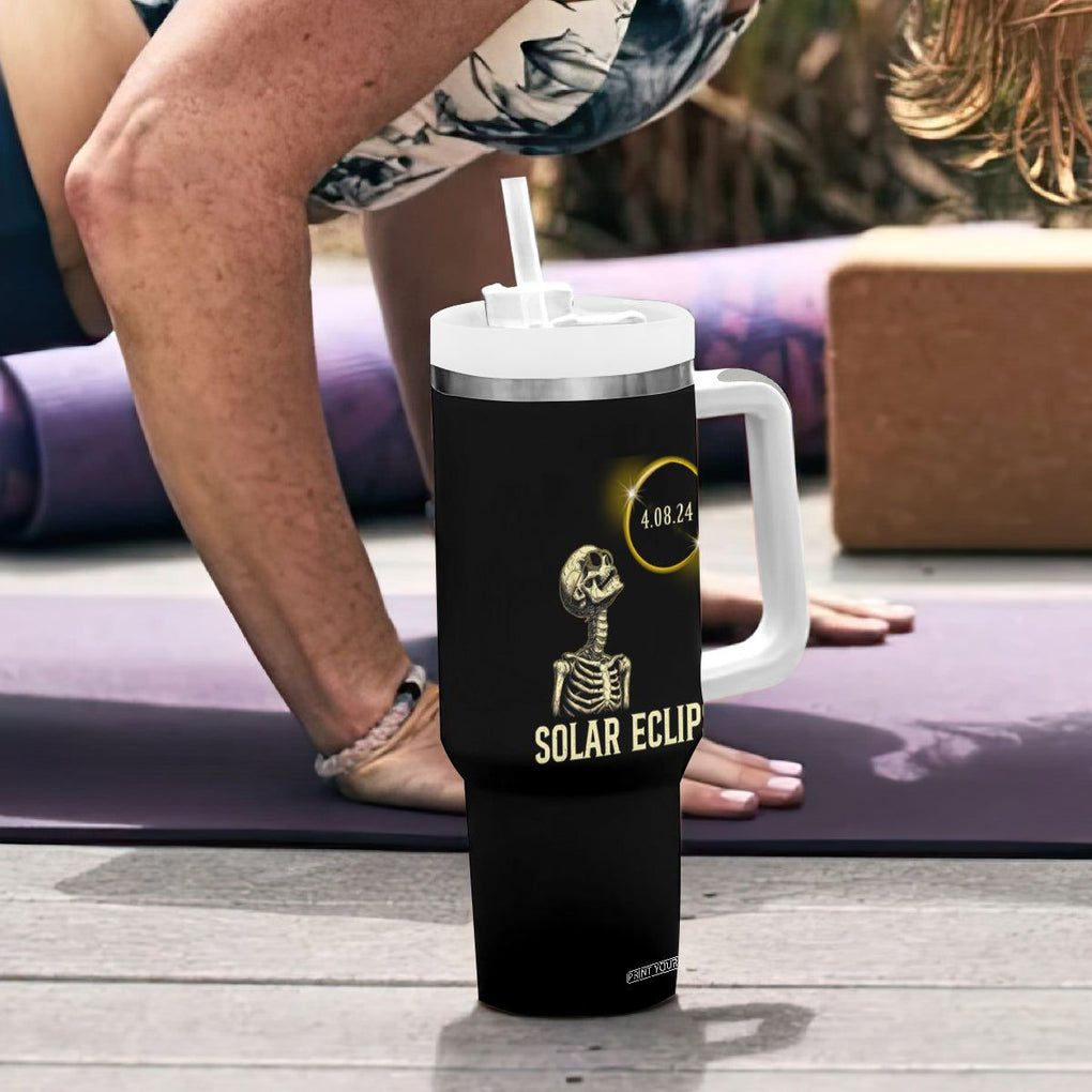 Total Solar Eclipse Skeleton Tumbler With Handle Funny Watching American Totality April 8 2024 Matching TB02 Printyourwear