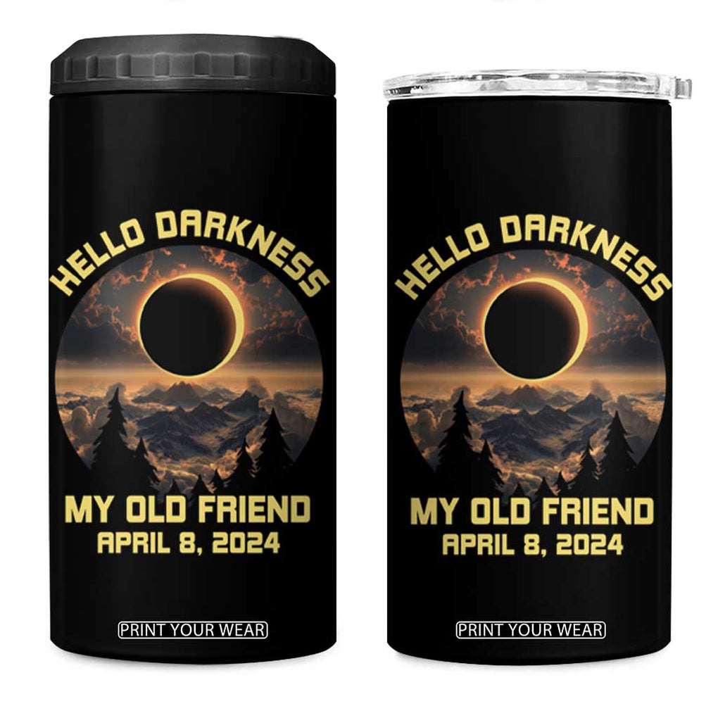 Total Solar Eclipse 4 in 1 Can Cooler Tumbler Hello Darkness My Old Friend April 8 2024 American Totality TB02 One Size: 16 oz Black Print Your Wear