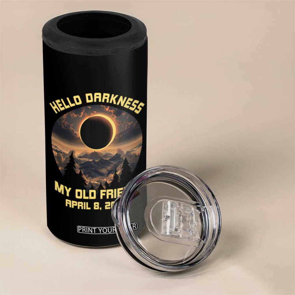 Total Solar Eclipse 4 in 1 Can Cooler Tumbler Hello Darkness My Old Friend April 8 2024 American Totality TB02 Print Your Wear